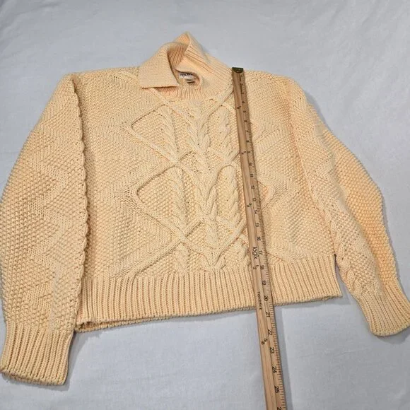 Vintage JW ROBINSON'S 90 Yellow Cotton Chunky Cable Knit Fisherman Sweater SizeM - Picture 15 of 17